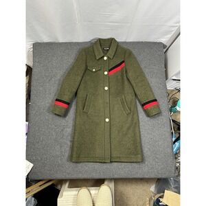 OpenBox Long Wool Blend Coat Olive Green Stripe Detail Medium